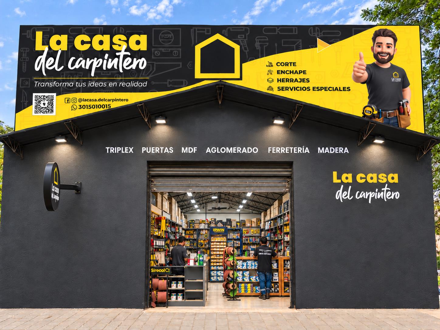 Montaje de presentación de la sede Apartadó con nueva valla, iluminación y fachada retocada